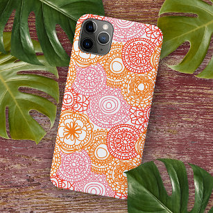 Funda Para iPhone 13 Pro Max Resumen Modelo de arte floral Naranja rojo de cora