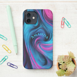 Funda Para iPhone 12 Resumen moderno personalizado - azul y fucsia