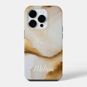 Funda Para iPhone 14 Pro Resumen Navía fluida Beige Oro nombre personal