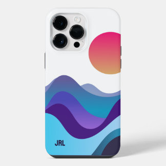 Funda Para iPhone 14 Pro Max Resumen personalizado Olas oceánicas Sol Neon Blan