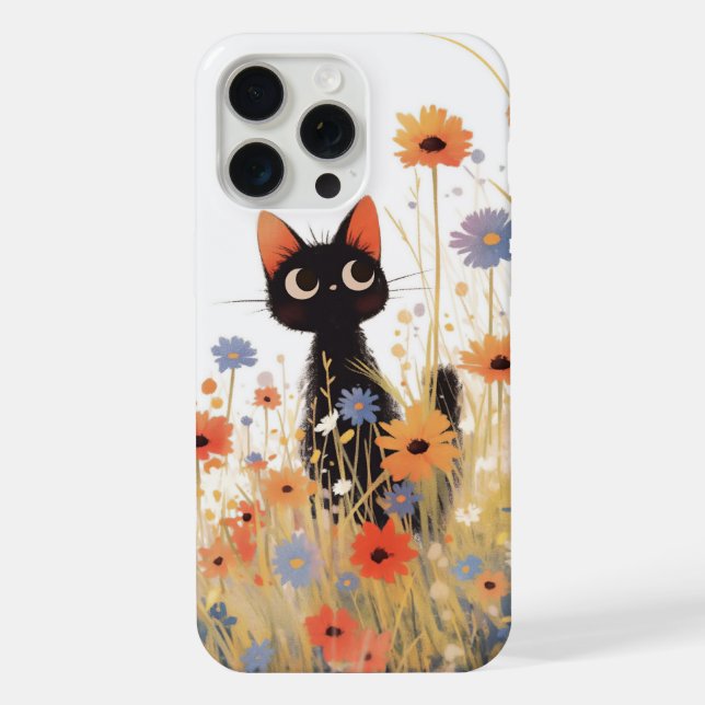 Funda Para iPhone Retiro de Flores Gato Negro (Reverso )