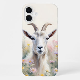 Funda Para iPhone 16 Plus Retrato de cabra en campo de flores pastel suaves
