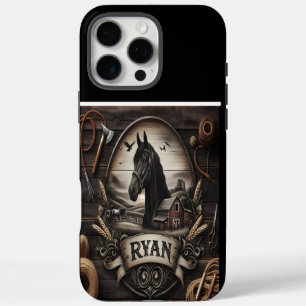 Funda Para iPhone 16 Pro Max Retrato de la granja de Stallion negro de Ryan