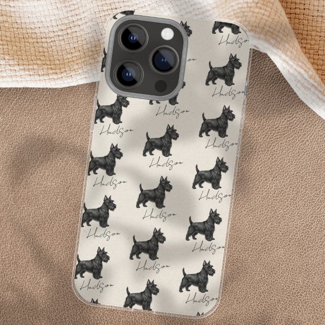 Funda Para iPhone Retrato de Mascota dibujado a mano Terrier escocés (Showcase your furry friend with this Hand Drawn Pet Portrait Sketch Scottish Terrier Case!)