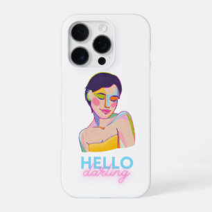 Funda Para iPhone 16 Pro Retrato de mujer con tipografía Hello Darling