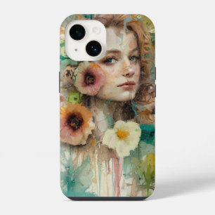 Funda Para iPhone 14 Retrato de mujer de flor abstracta