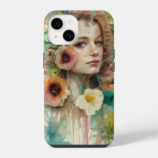 Funda Para iPhone Retrato de mujer de flor abstracta (Reverso )