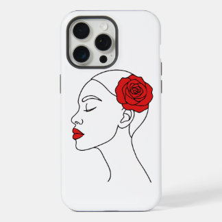 Retrato de mujer en arte de línea con rosa roja