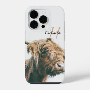Funda Para iPhone 14 Pro retrato de vaca de las Tierras Altas con nombre pe