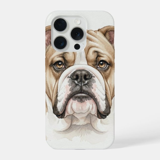 Funda Para iPhone Retrato en Acuarela de Bulldog Inglés (Reverso )