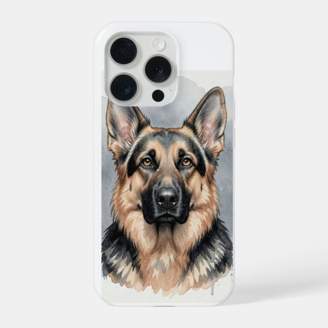 Funda Para iPhone Retrato en Acuarela de Pastor Alemán (Reverso )
