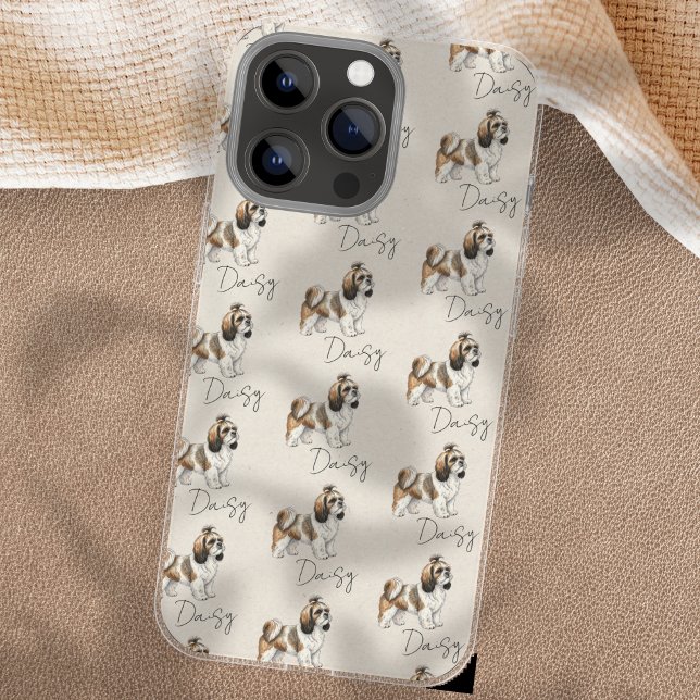 Funda Para iPhone Retrato Mascota dibujado a mano (Showcase your furry friend with this Hand Drawn Pet Portrait Sketch Shih Tzu Case!)