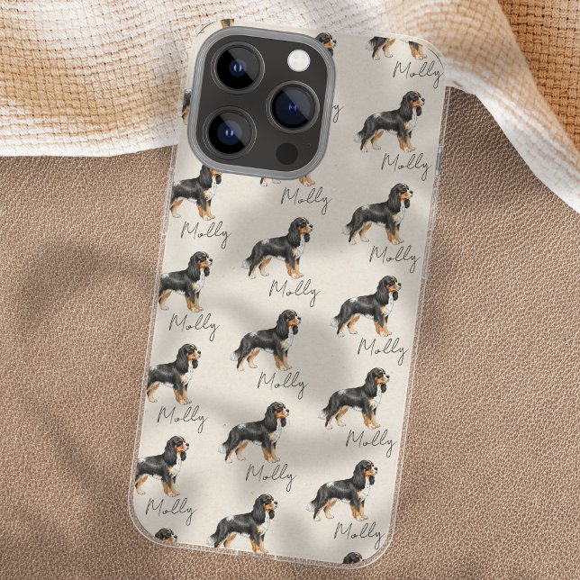 Funda Para iPhone Retrato Mascota dibujado a mano acuarela King Cava (Showcase your furry friend with this Hand Drawn Pet Portrait Sketch King Cavalier Case!)
