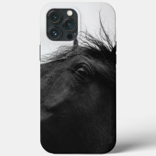 Funda Para iPhone 13 Pro Max Retrato Mínimo de Caballo Blanco Negro Ecuestre