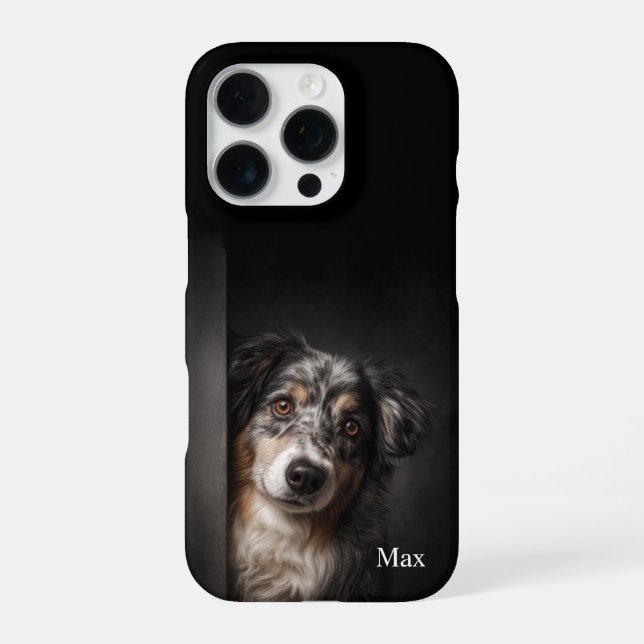 Funda Para iPhone Retrato personalizado de Australian Shepherd para  (Reverso)