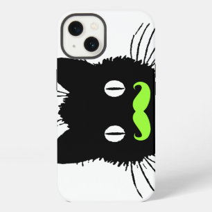 RETRO BLACK CAT FUNNY LIME GREEN MUSTACHE