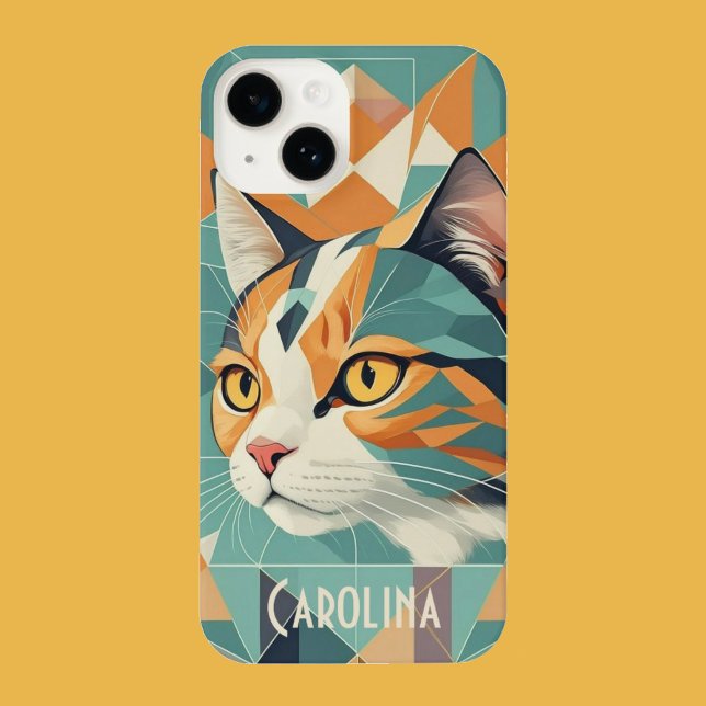 Funda Para iPhone Retro Boho retro retrato de gato abstracto naranja (Beautiful boho style cat.)