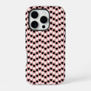 Funda Para iPhone 16 Pro Retro Hearts Pink Black & White