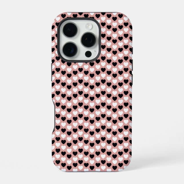 Funda Para iPhone Retro Hearts Pink Black & White (Reverso )