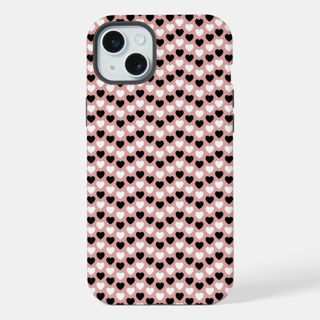 Funda Para iPhone Retro Hearts Pink Black & White (Reverso )