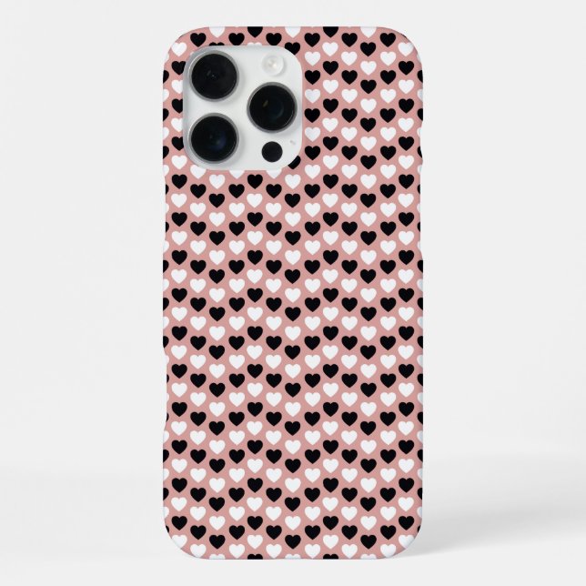 Funda Para iPhone Retro Hearts Pink Black & White (Reverso )