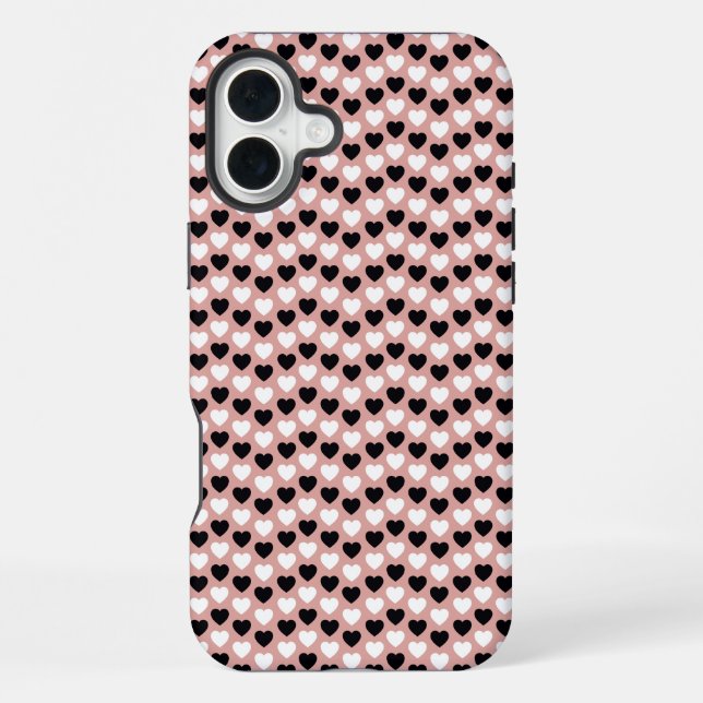 Funda Para iPhone Retro Hearts Pink Black & White (Reverso )