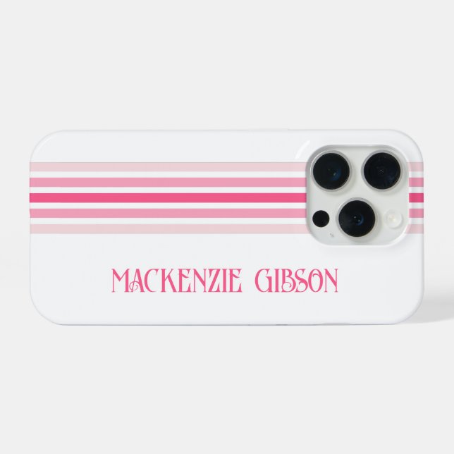 Funda Para iPhone Retro Monogrammed Minimalist Pink Stripes (Reverso Horizontal)