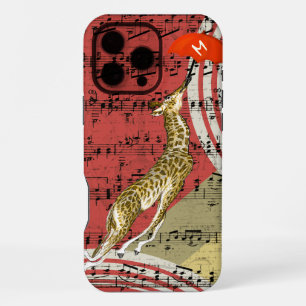 Funda Para iPhone 16 Pro Max Retro Musical Volando Girafa Red Paraguas