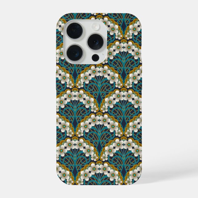 Funda Para iPhone Retro Nouveau - Natures Curves and Timeless Blooms (Reverso )