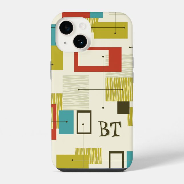 Funda Para iPhone Retro Personalizado Monograma Moderno de Mid Centu (Reverso )