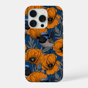 Reyezuelos hadas y flores de amapola naranja