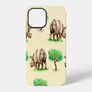 Funda Para iPhone 12 Rinoceronte acuarela: patrón pintado a mano.