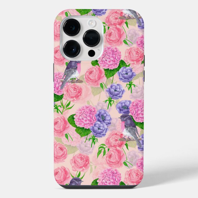 Funda Para iPhone Robin y flores, acuarela (Reverso )