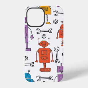 Funda Para iPhone 12 Robots de garabatos lindos. Patrón continuo. Perso