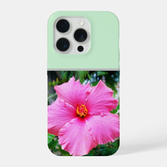 Funda Para iPhone Rociadas de lluvia de Hibisco Rosa, (Reverso )