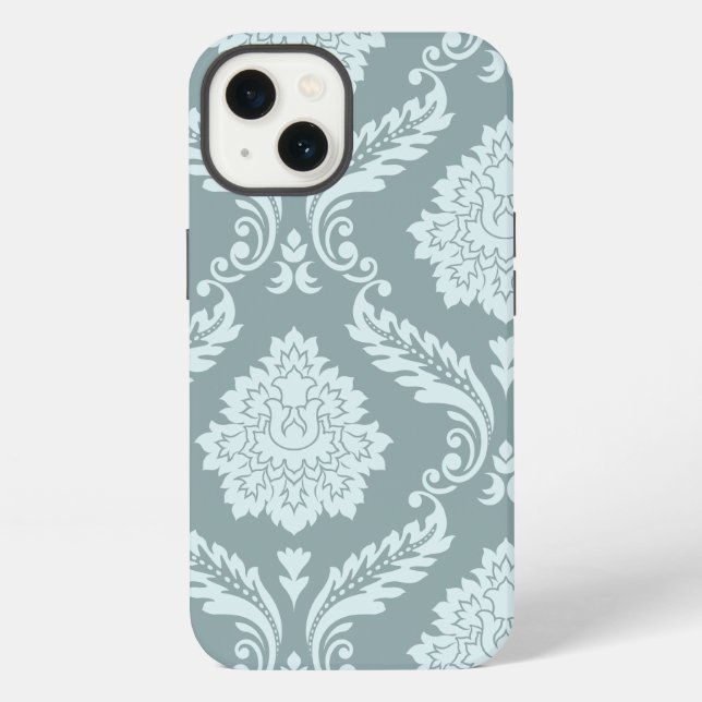 Funda Para iPhone Rococo Damask Art I Duck Egg Blue+Teal (Reverso )