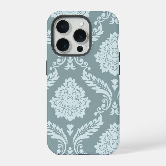 Funda Para iPhone Rococo Damask Art I Duck Egg Blue+Teal (Reverso )