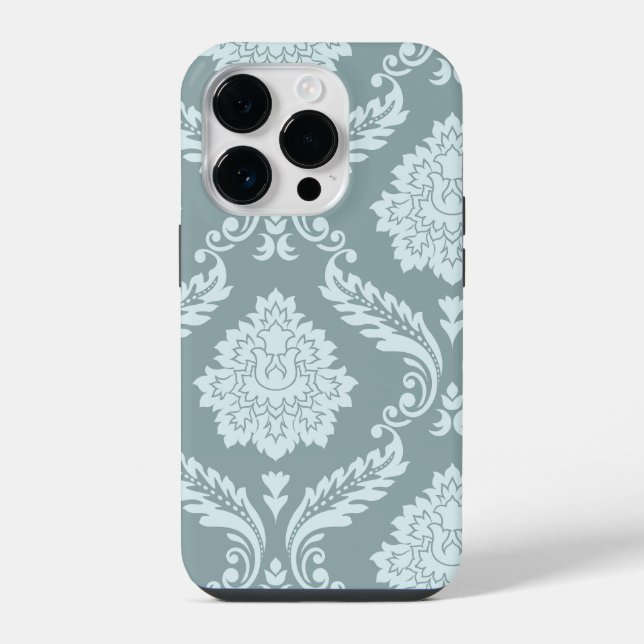 Funda Para iPhone Rococo Damask Art I Duck Egg Blue+Teal (Reverso )