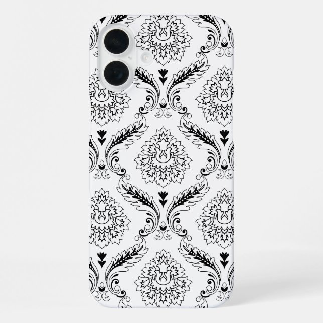 Funda Para iPhone Rococo Damask Line Pattern Black on White (Reverso )