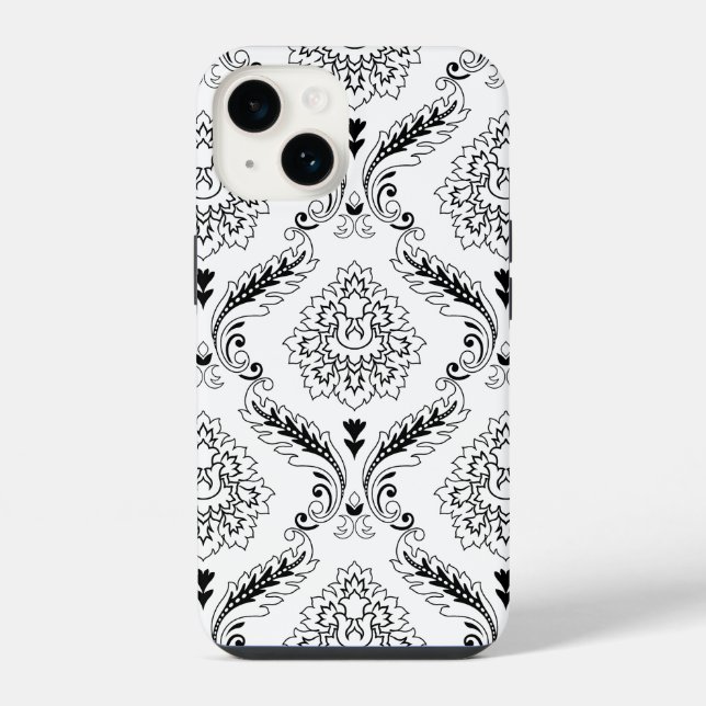 Funda Para iPhone Rococo Damask Line Pattern Black on White (Reverso )