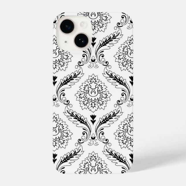 Funda Para iPhone Rococo Damask Line Pattern Black on White (Reverso )