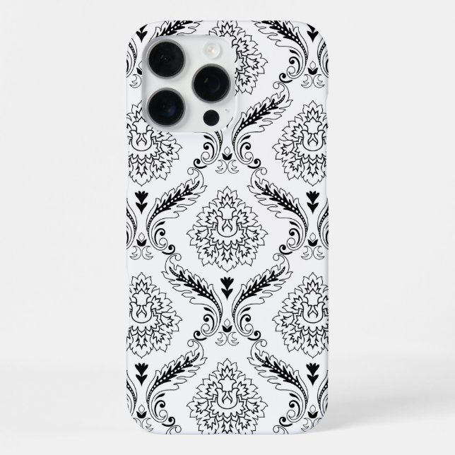 Funda Para iPhone Rococo Damask Line Pattern Black on White (Reverso )
