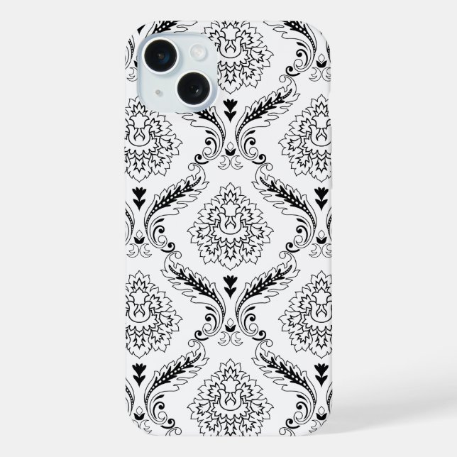 Funda Para iPhone Rococo Damask Line Pattern Black on White (Reverso )