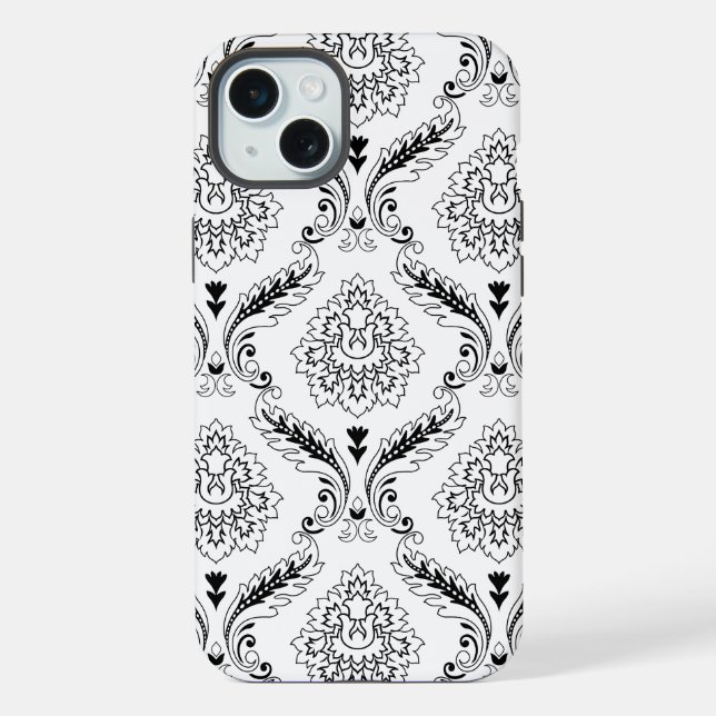 Funda Para iPhone Rococo Damask Line Pattern Black on White (Reverso )