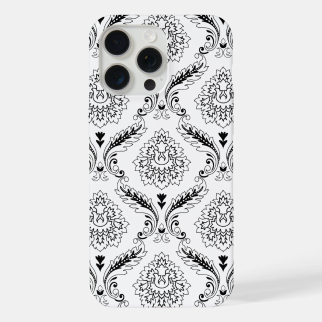 Funda Para iPhone Rococo Damask Line Pattern Black on White (Reverso )
