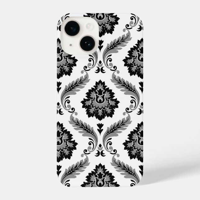 Funda Para iPhone Rococo Damask Pattern Grey Black White (Reverso )