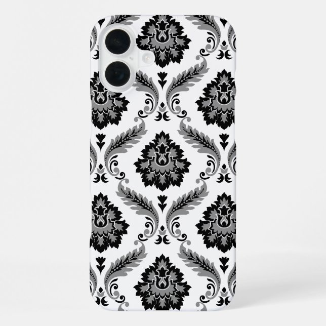 Funda Para iPhone Rococo Damask Pattern Grey Black White (Reverso )