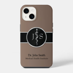 Funda Para iPhone 14 Rod de Asclepius Medical Classy Noble Plata