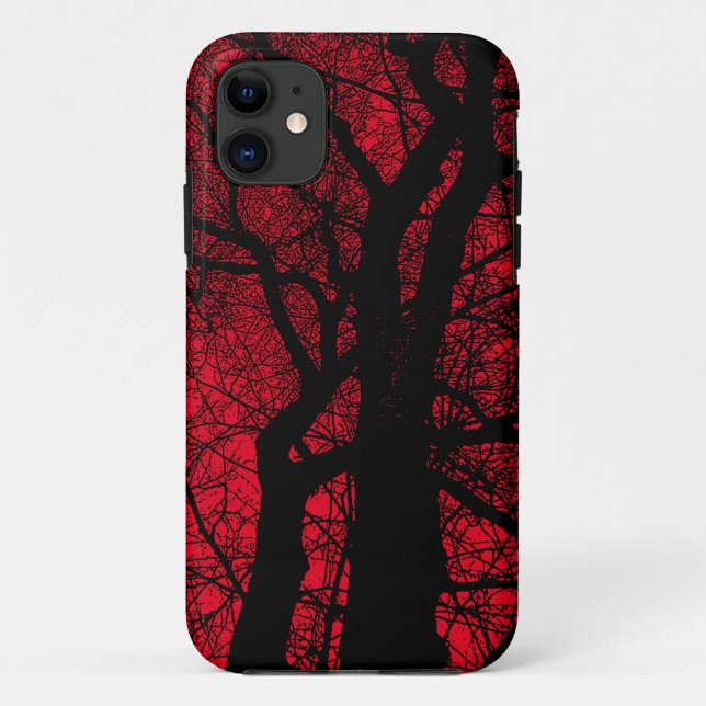Funda para iPhone roja con árbol de alto contraste (Reverso)