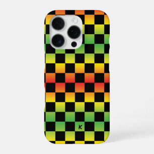 Funda Para iPhone 16 Pro Rojo Amarillo Verde Rasta Ombre Cuadrado Monograma
